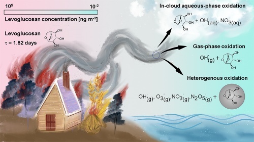 Chemical degradation of levoglucosan in the atmosphere.